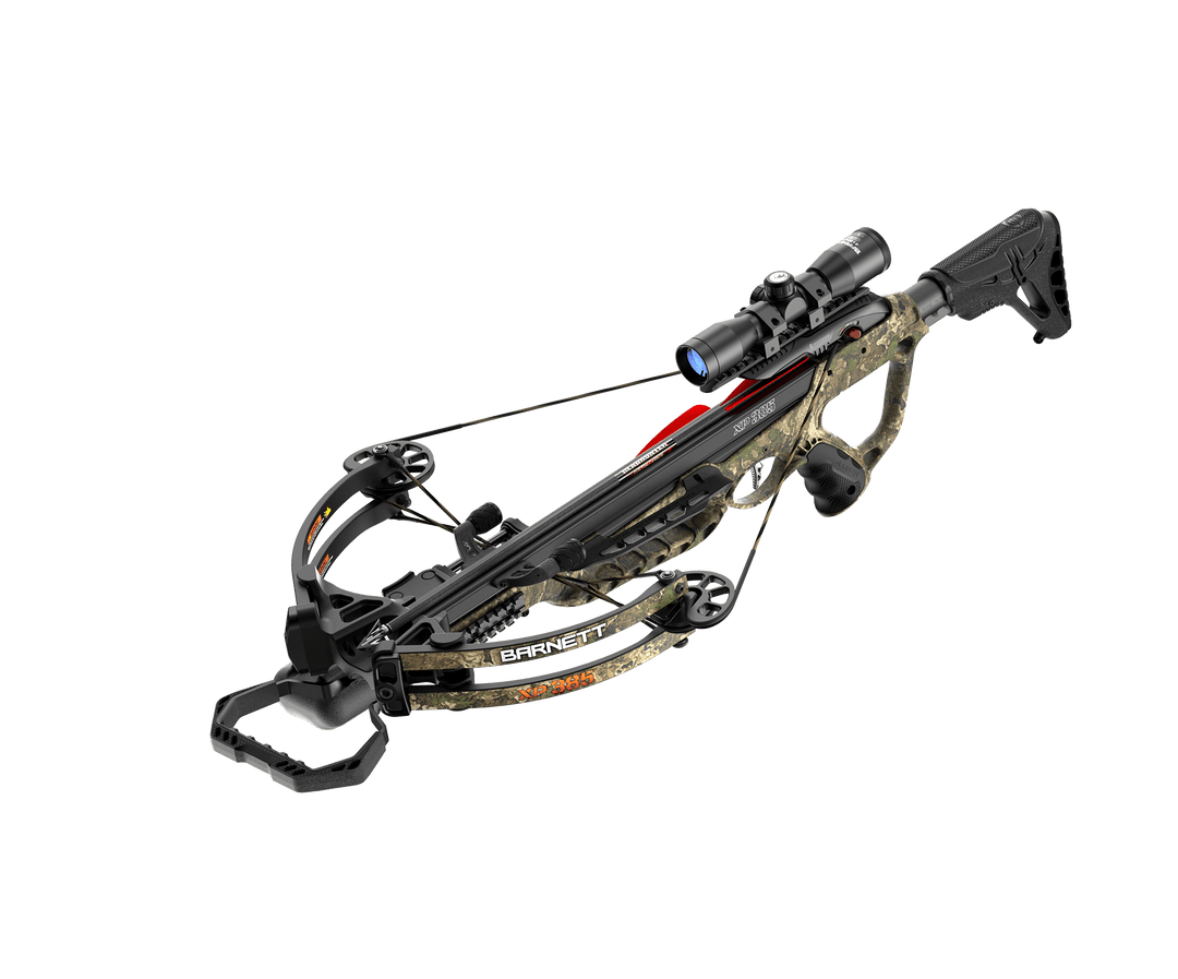 Barnett XP385 Veil Camo crossbow side profile with scope